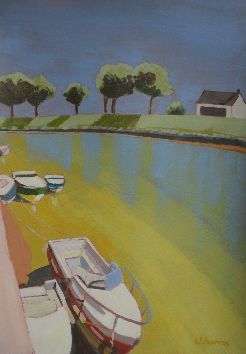 Empty boats along the bay. 2013. 17x24 cm. Acrylic on paper. J.harms